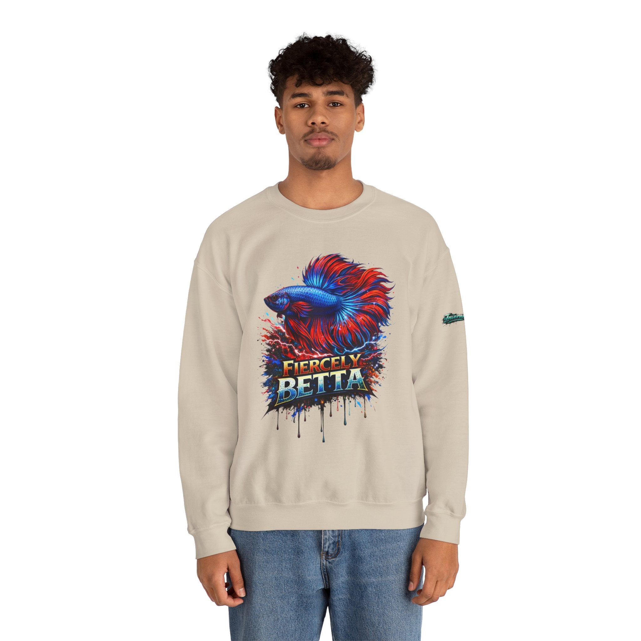 Betta Fish Crewneck Sweatshirt — "Fiercely Betta" Colorful Aquarium Graphic