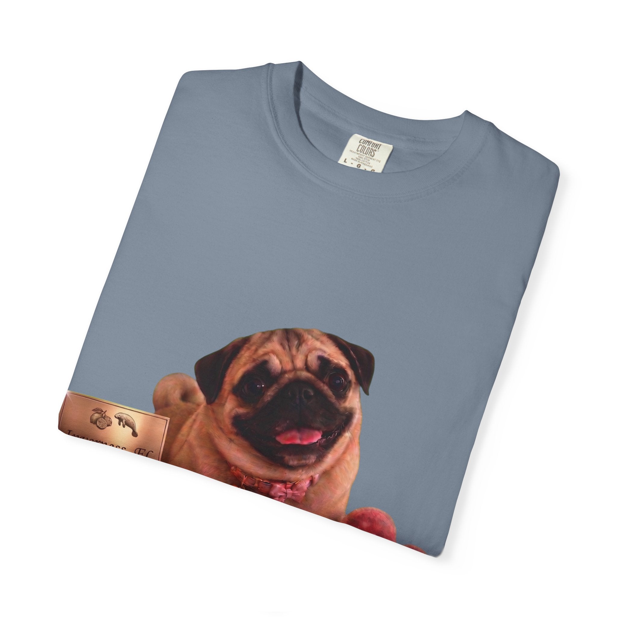 Pug Pet Portrait T-Shirt — Personalized "MIA" Dog Design