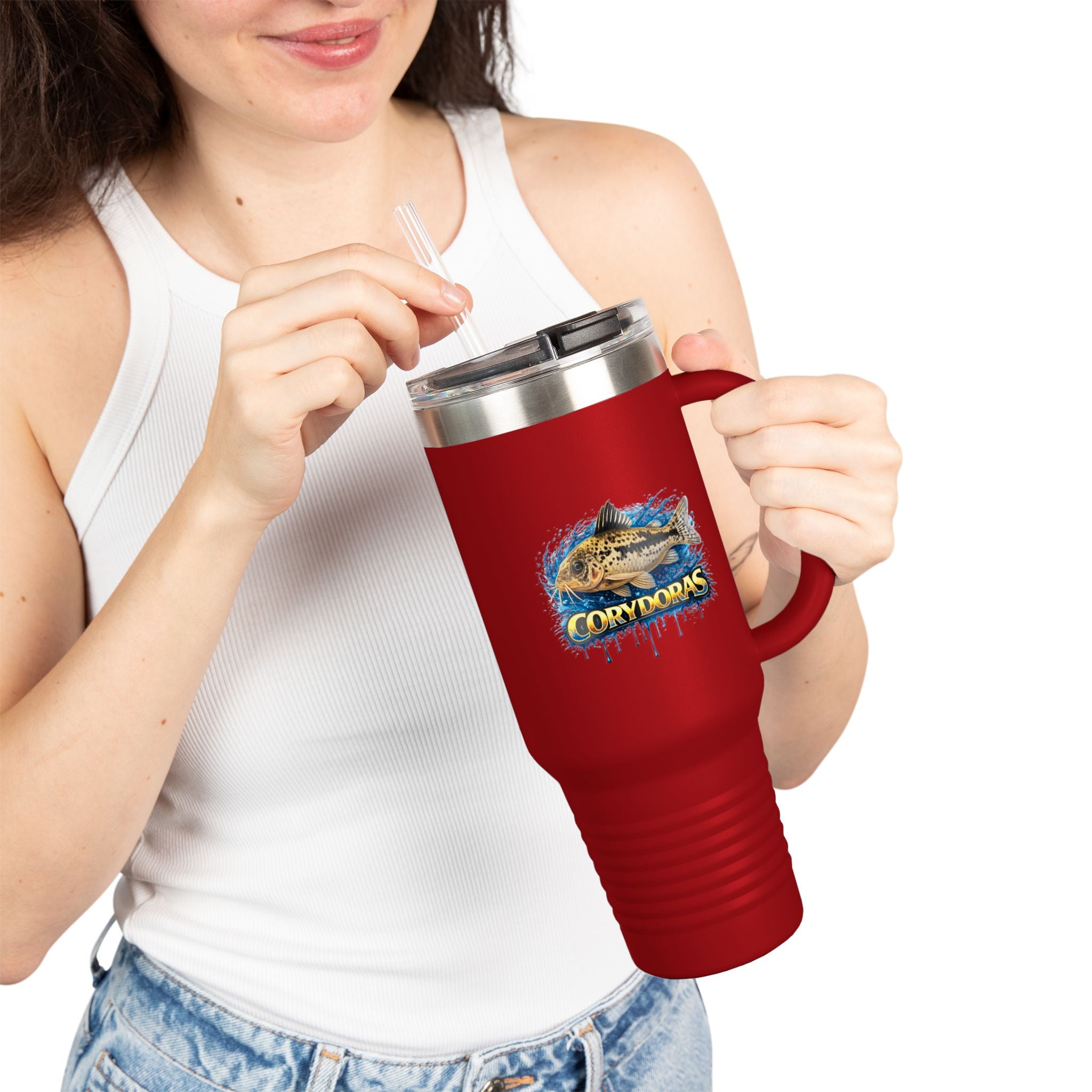 Corydoras Fish 40oz Insulated Travel Mug — Fishing Aquarium Lover Tumbler