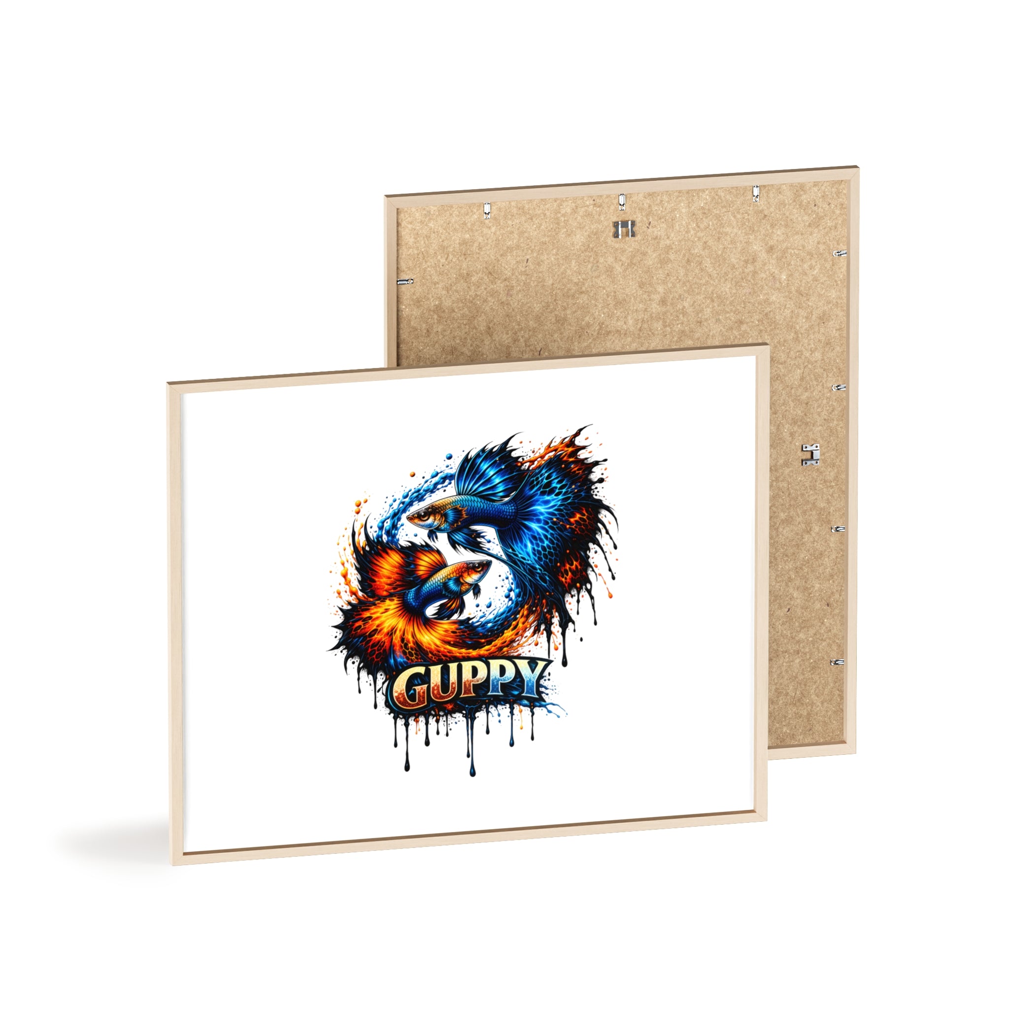 Guppy Fish Art Poster with Wooden Frame — Colorful Koi-Style Aquarium Print