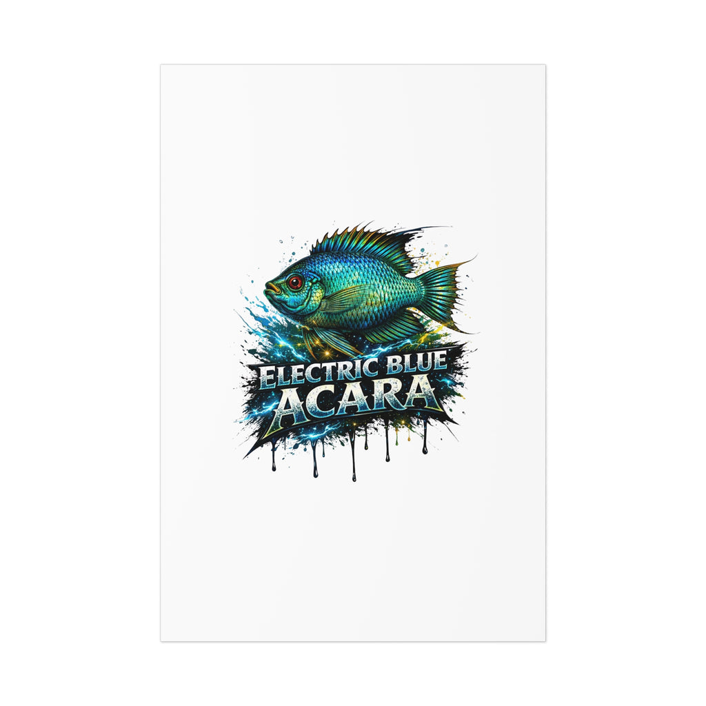 Electric Blue Acara Fish Poster — Vibrant Aquarium Wall Art