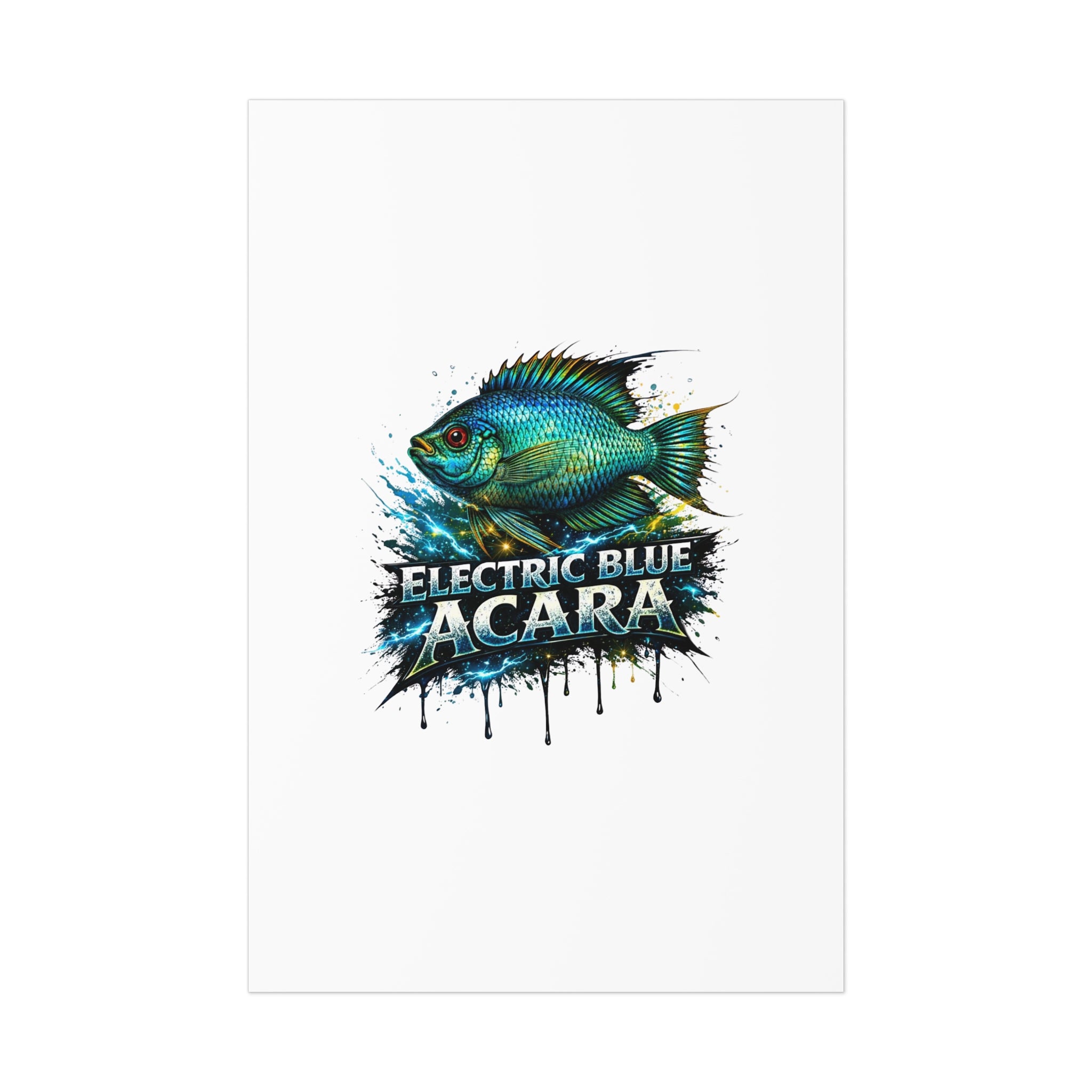 Electric Blue Acara Fish Poster — Vibrant Aquarium Wall Art