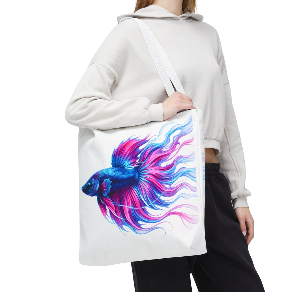 Colorful Betta Fish Tote Bag — Vibrant Blue & Pink Aquatic Art Beach Tote