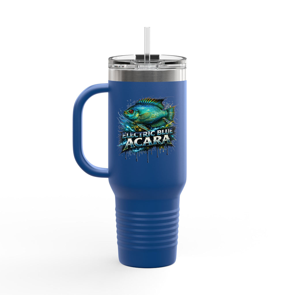 40oz Insulated Travel Mug - 'Electric Blue Acara' Fish Graphic, Leak-Resistant Tumbler for Aquarium Enthusiasts