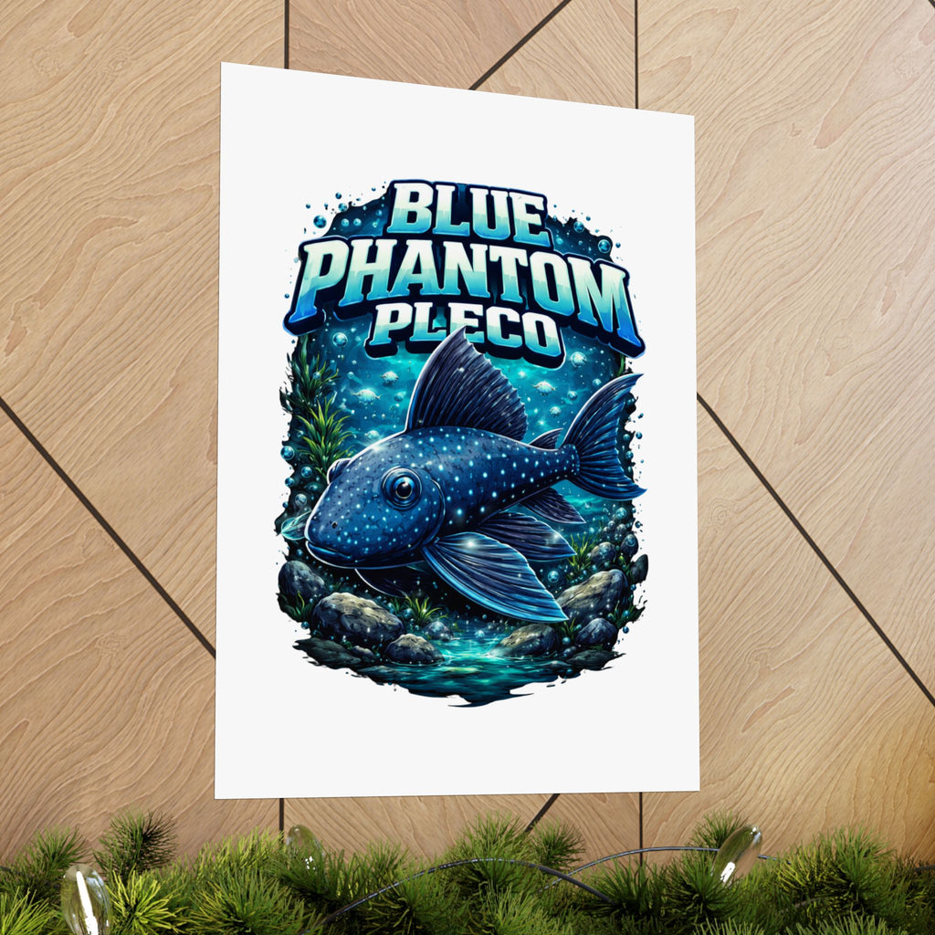 Blue Phantom Pleco Poster — Matte Vertical Aquarium Fish Art Print