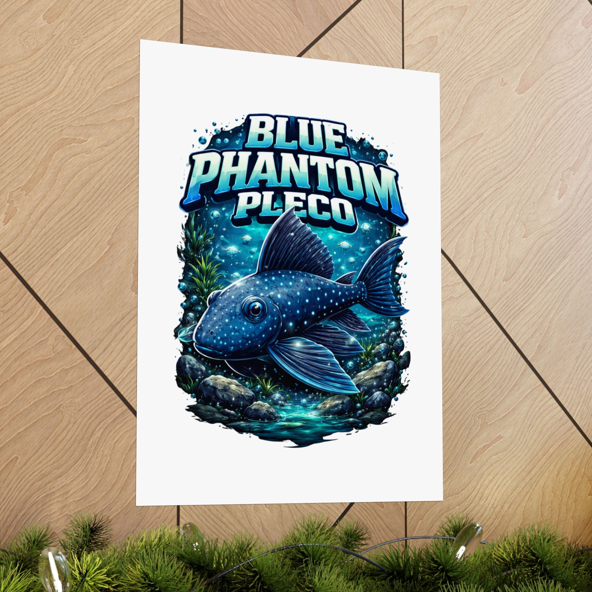 Blue Phantom Pleco Poster — Matte Vertical Aquarium Fish Art Print