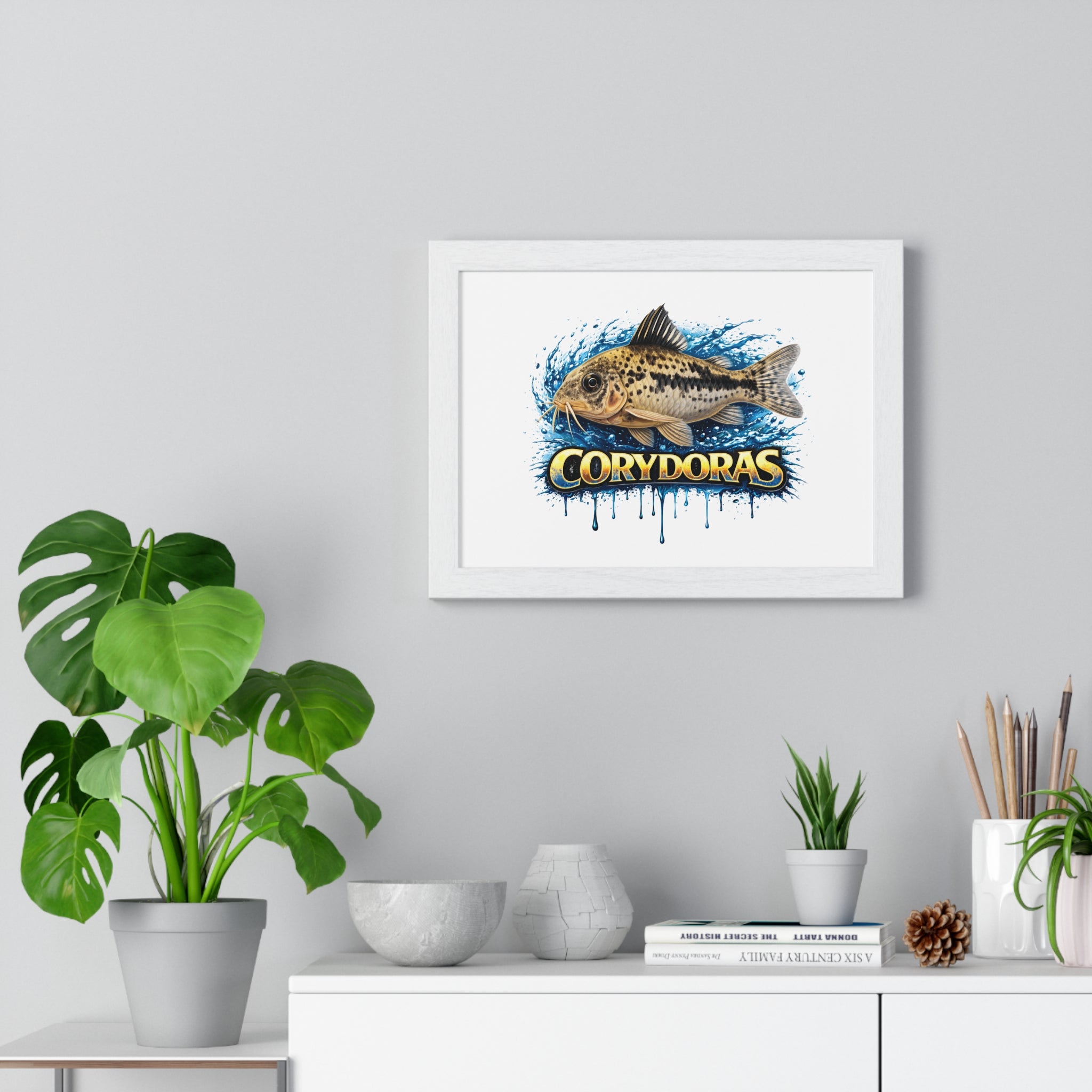 Peppered Corydoras Fish Framed Poster — Aquarium Wall Art