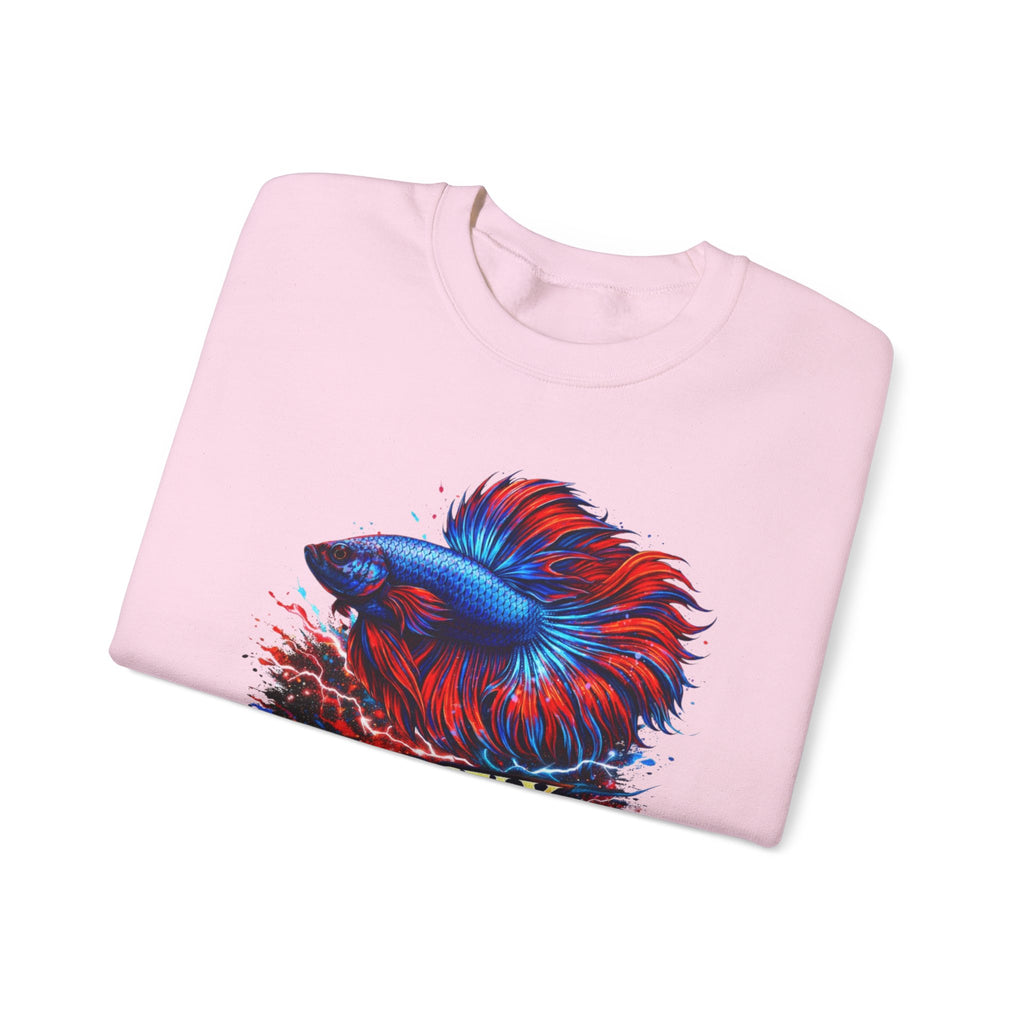 Betta Fish Crewneck Sweatshirt — "Fiercely Betta" Colorful Aquarium Graphic