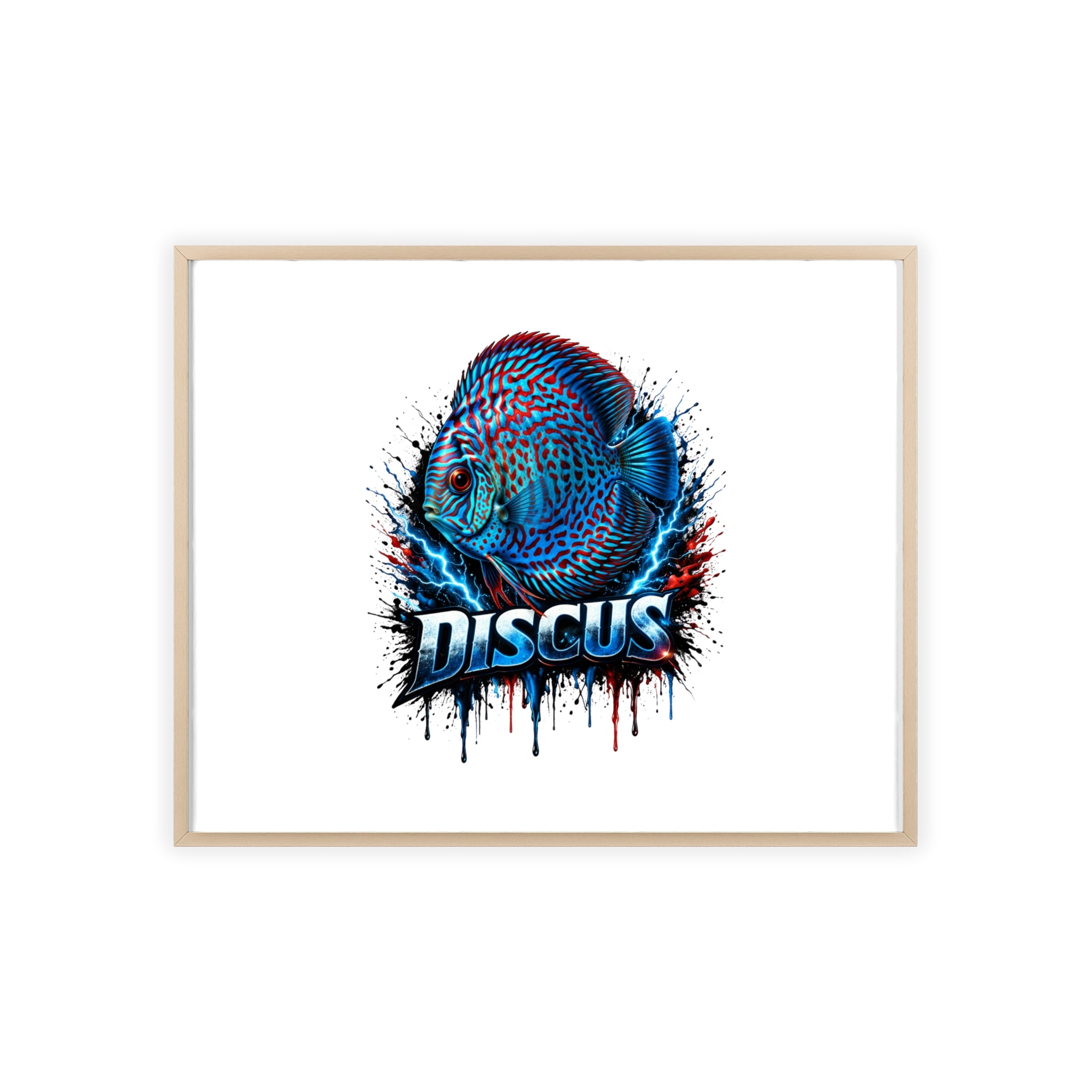 Discus Fish Poster with Wooden Frame — Colorful Aquarium Art Print