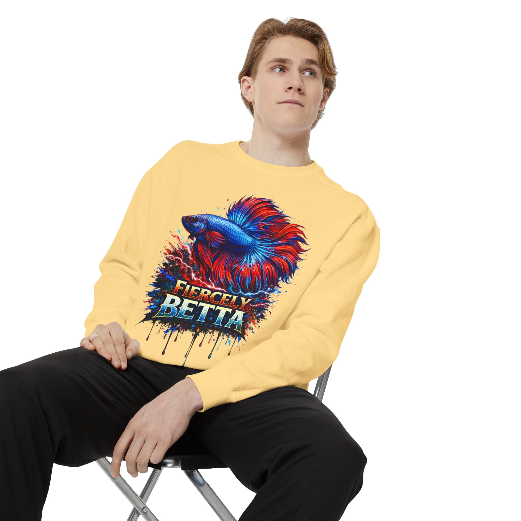 Betta Fish Sweatshirt — "Fiercely Betta" Colorful Aquarium Crewneck