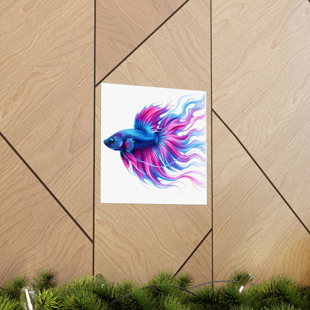 Betta Fish Art Poster — Colorful Blue & Pink Matte Vertical Wall Print