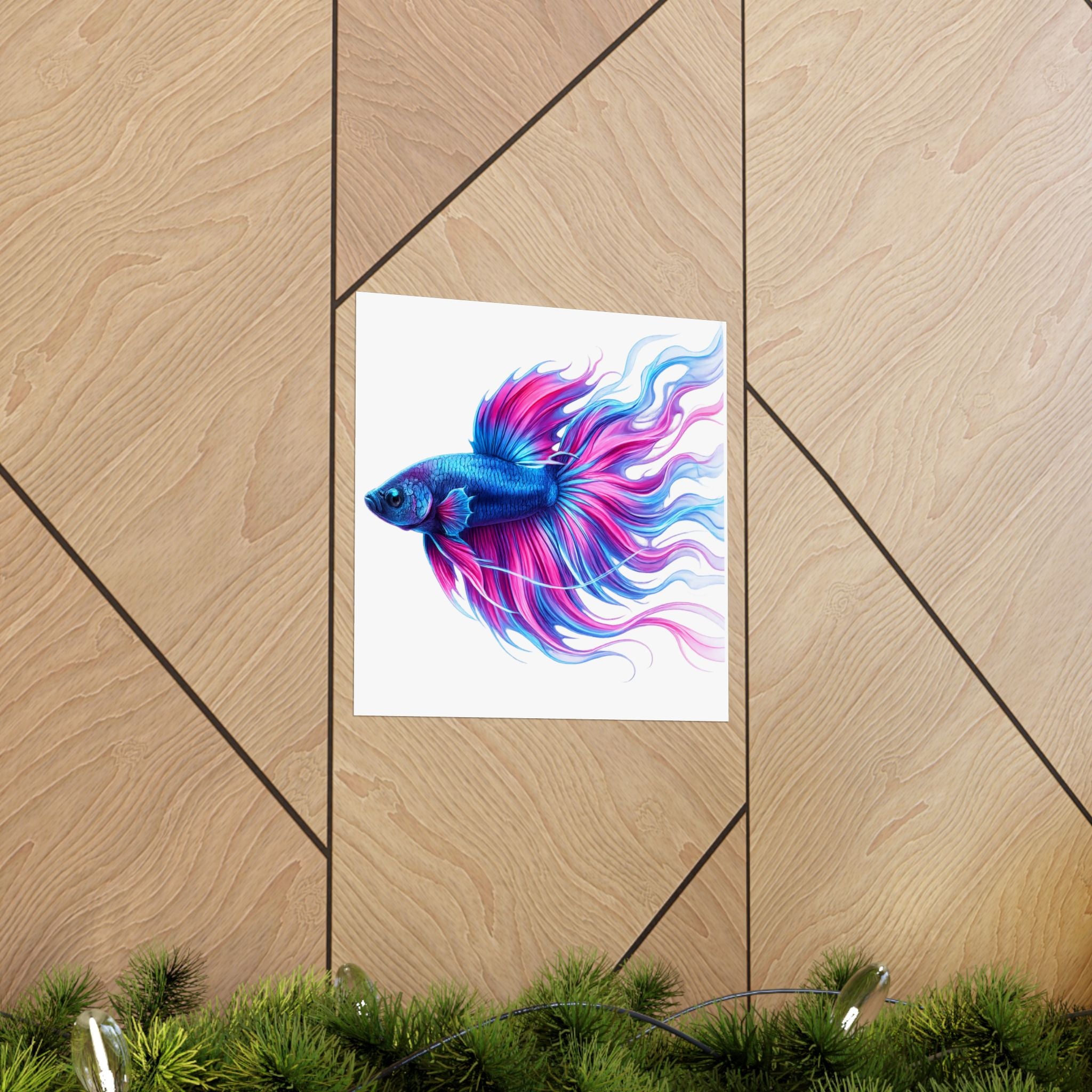 Betta Fish Art Poster — Colorful Blue & Pink Matte Vertical Wall Print