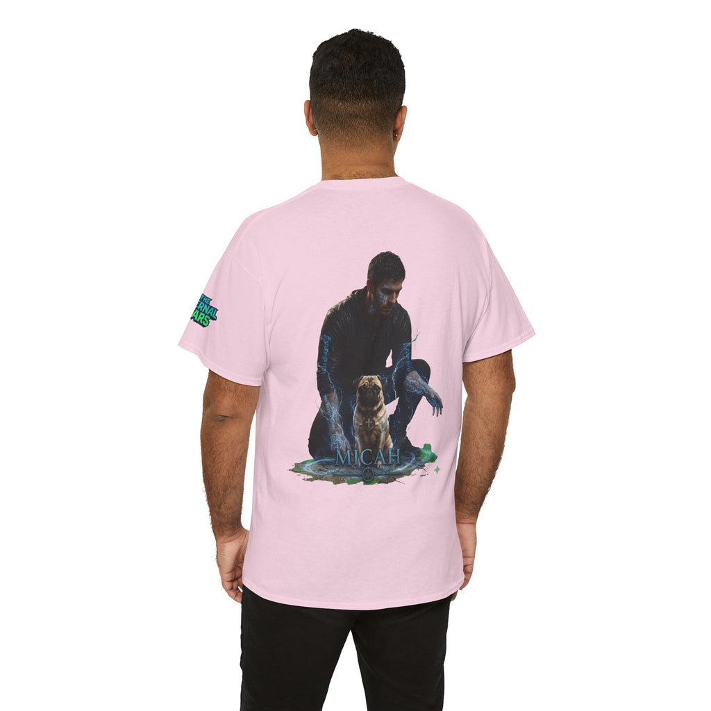 T-Shirt — Nature Warrior Graphic Tee with Man and Dog Illustration