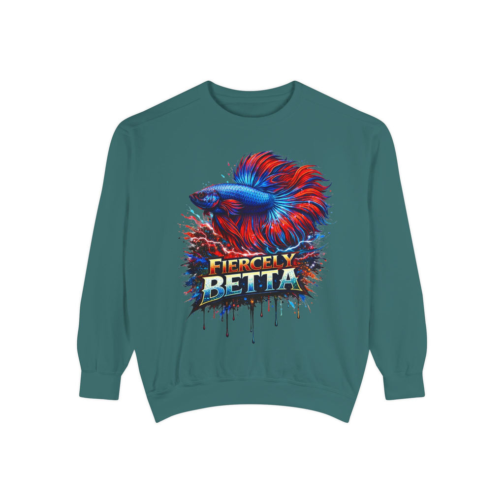 Betta Fish Sweatshirt — "Fiercely Betta" Colorful Aquarium Crewneck