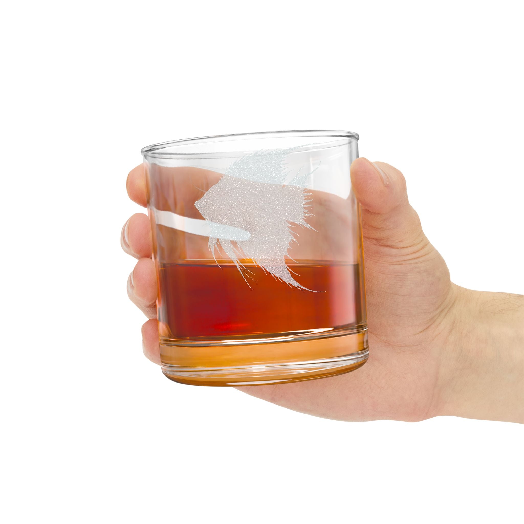 Engraved Whiskey Glass (10.5 oz) — Rustic Fish Silhouette Rocks Glass