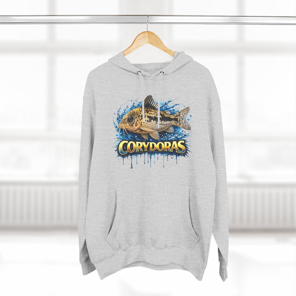 Peppered Corydoras Midweight Fleece Hoodie — Aquatic Catfish Illustration Pullover