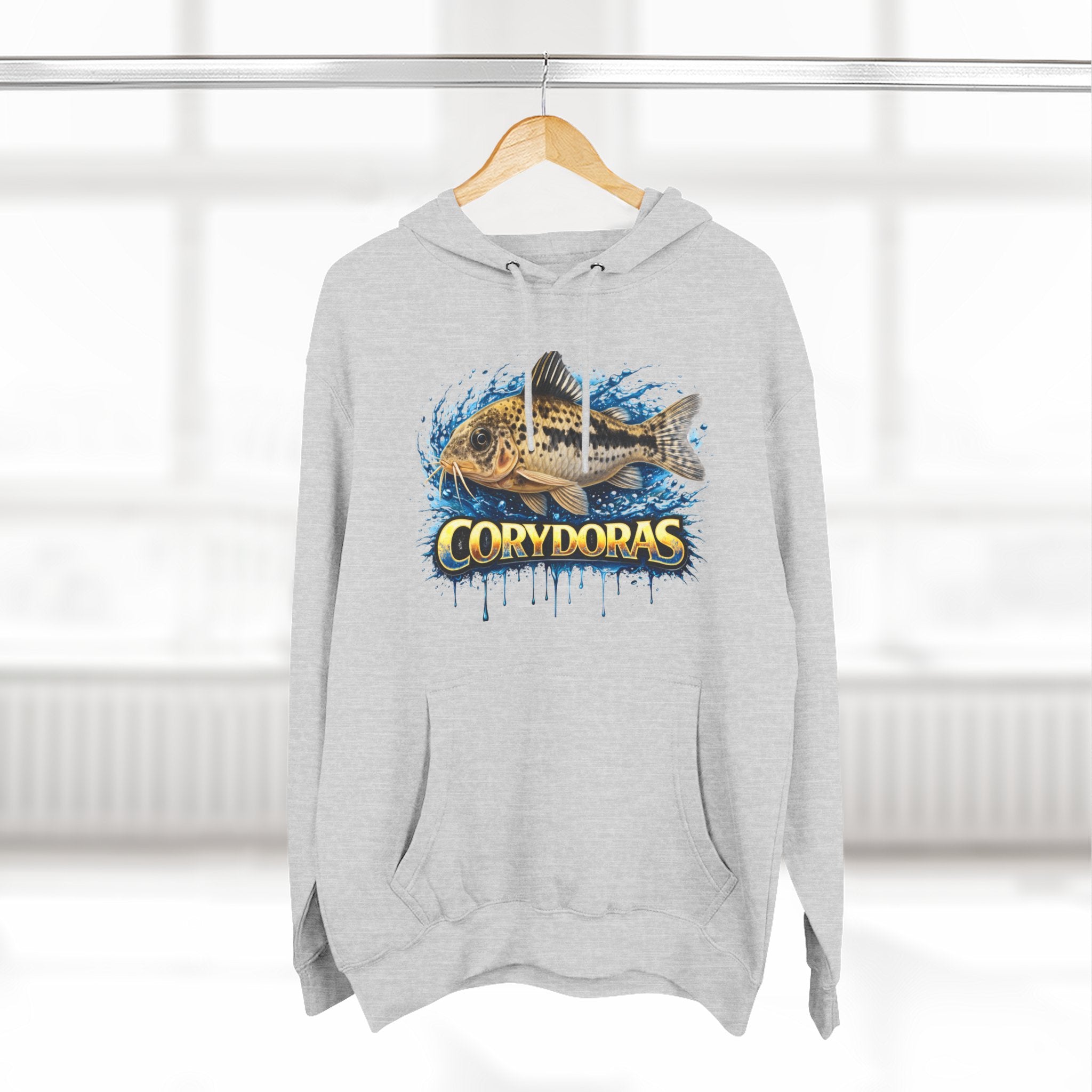 Peppered Corydoras Midweight Fleece Hoodie — Aquatic Catfish Illustration Pullover