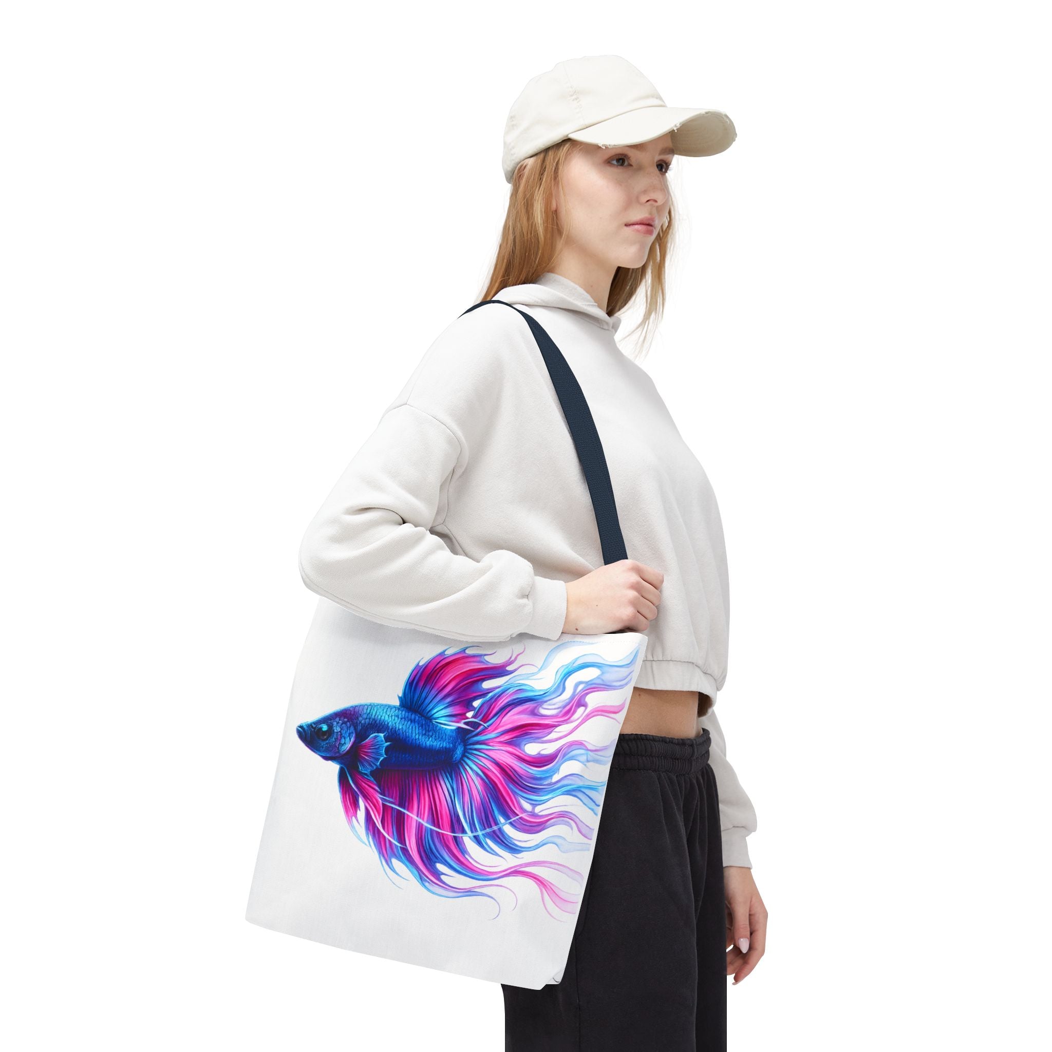 Colorful Betta Fish Tote Bag — Vibrant Blue & Pink Aquatic Art Beach Tote