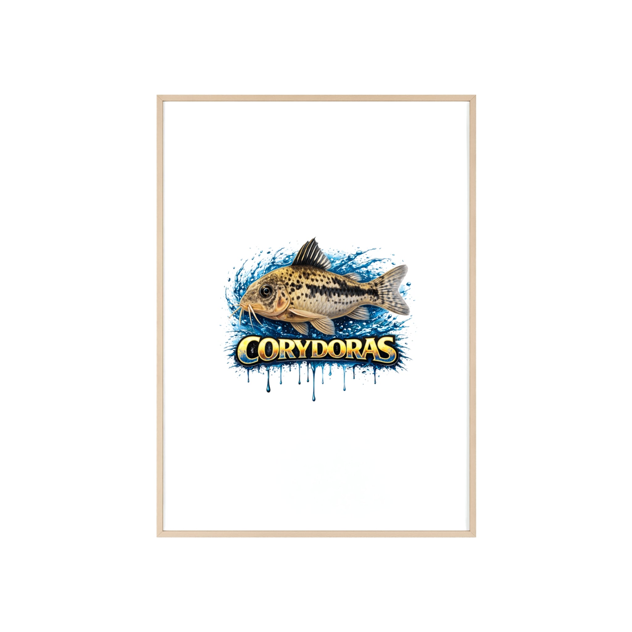 Peppered Corydoras Fish Poster with Wooden Frame — Aquarium Wall Art