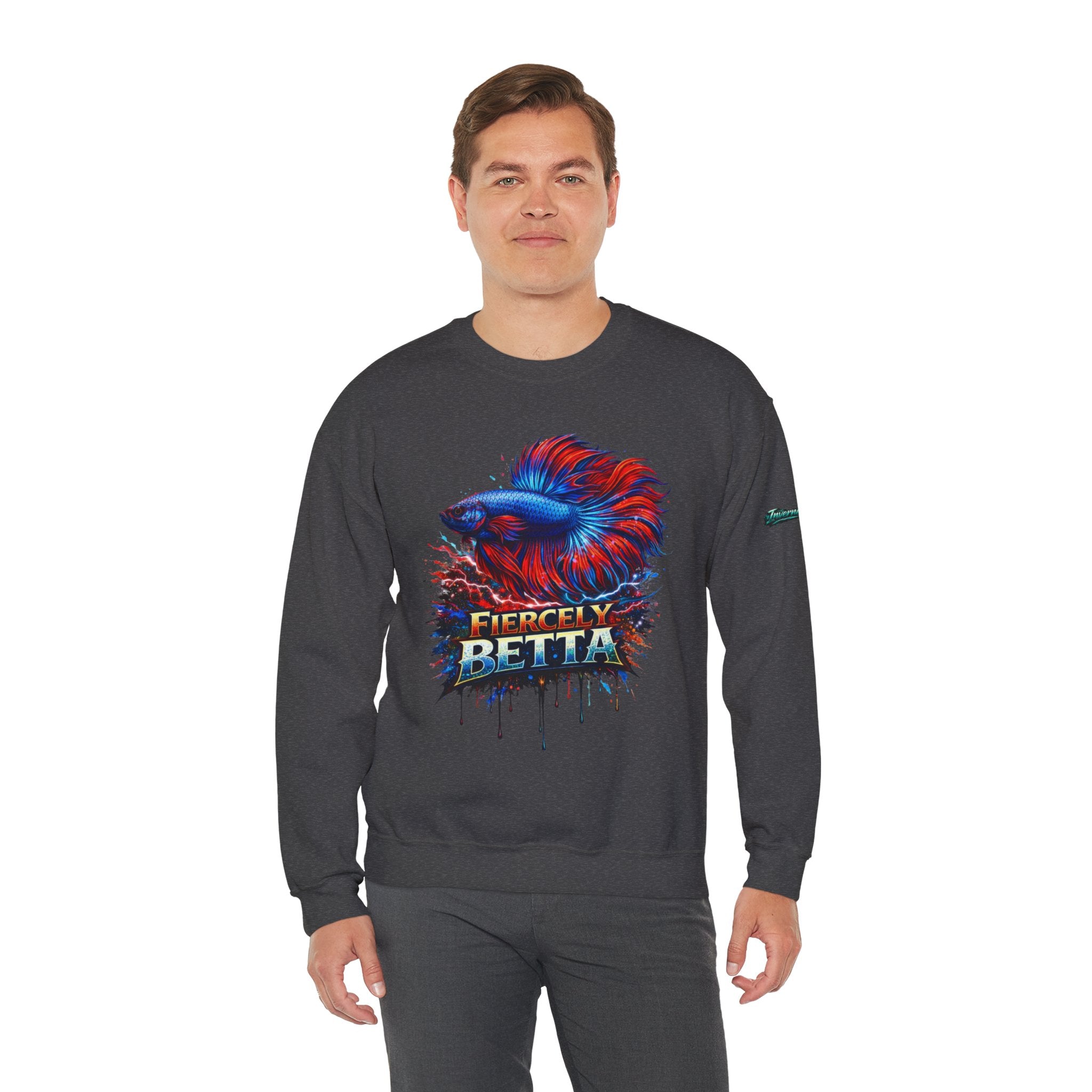 Betta Fish Crewneck Sweatshirt — "Fiercely Betta" Colorful Aquarium Graphic