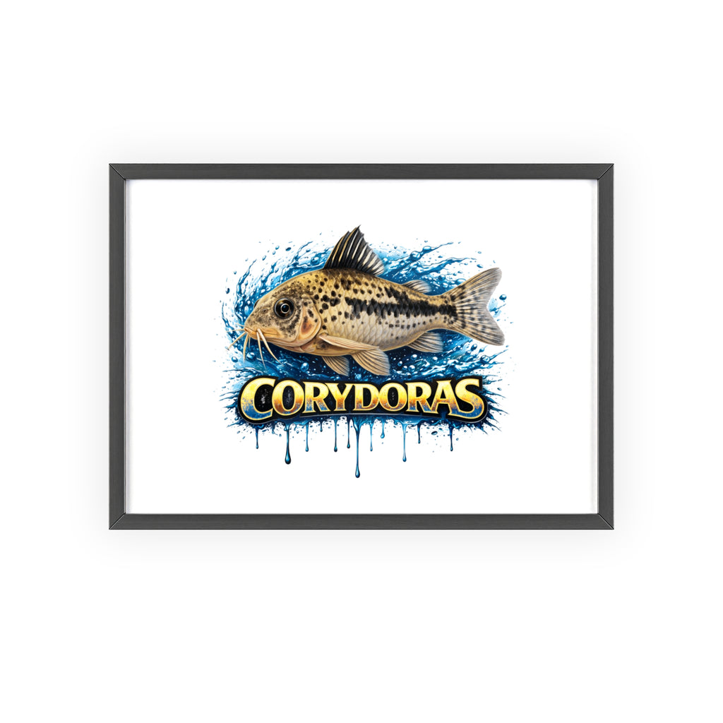Peppered Corydoras Fish Poster with Wooden Frame — Aquarium Wall Art