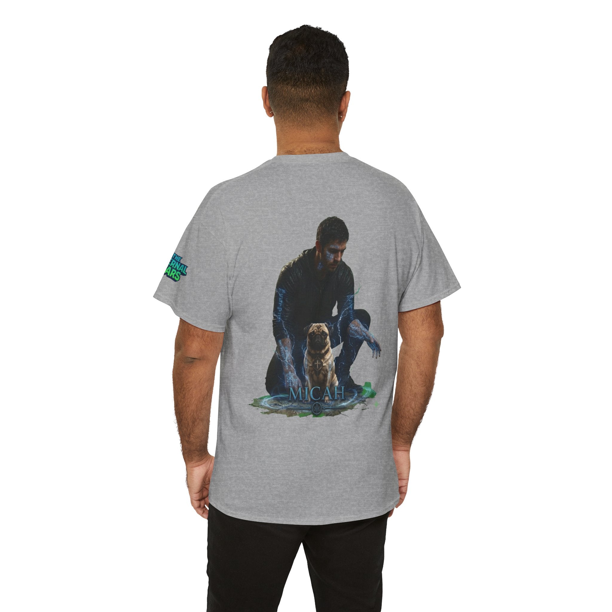 T-Shirt — Nature Warrior Graphic Tee with Man and Dog Illustration