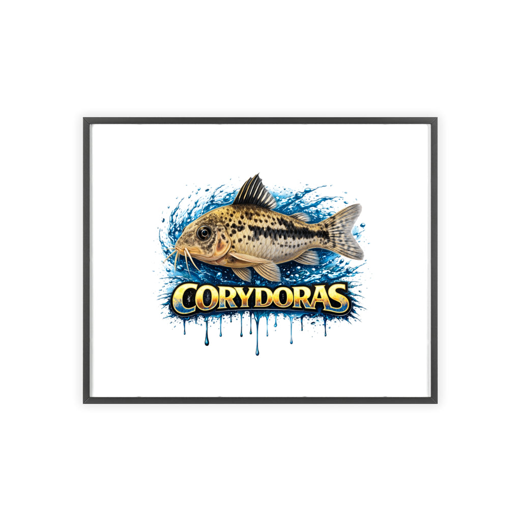 Peppered Corydoras Fish Poster with Wooden Frame — Aquarium Wall Art