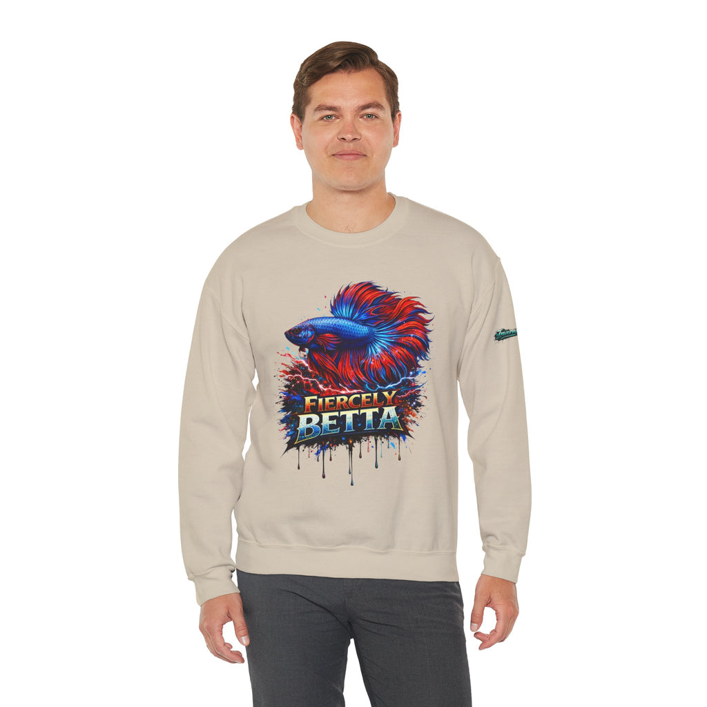 Betta Fish Crewneck Sweatshirt — "Fiercely Betta" Colorful Aquarium Graphic