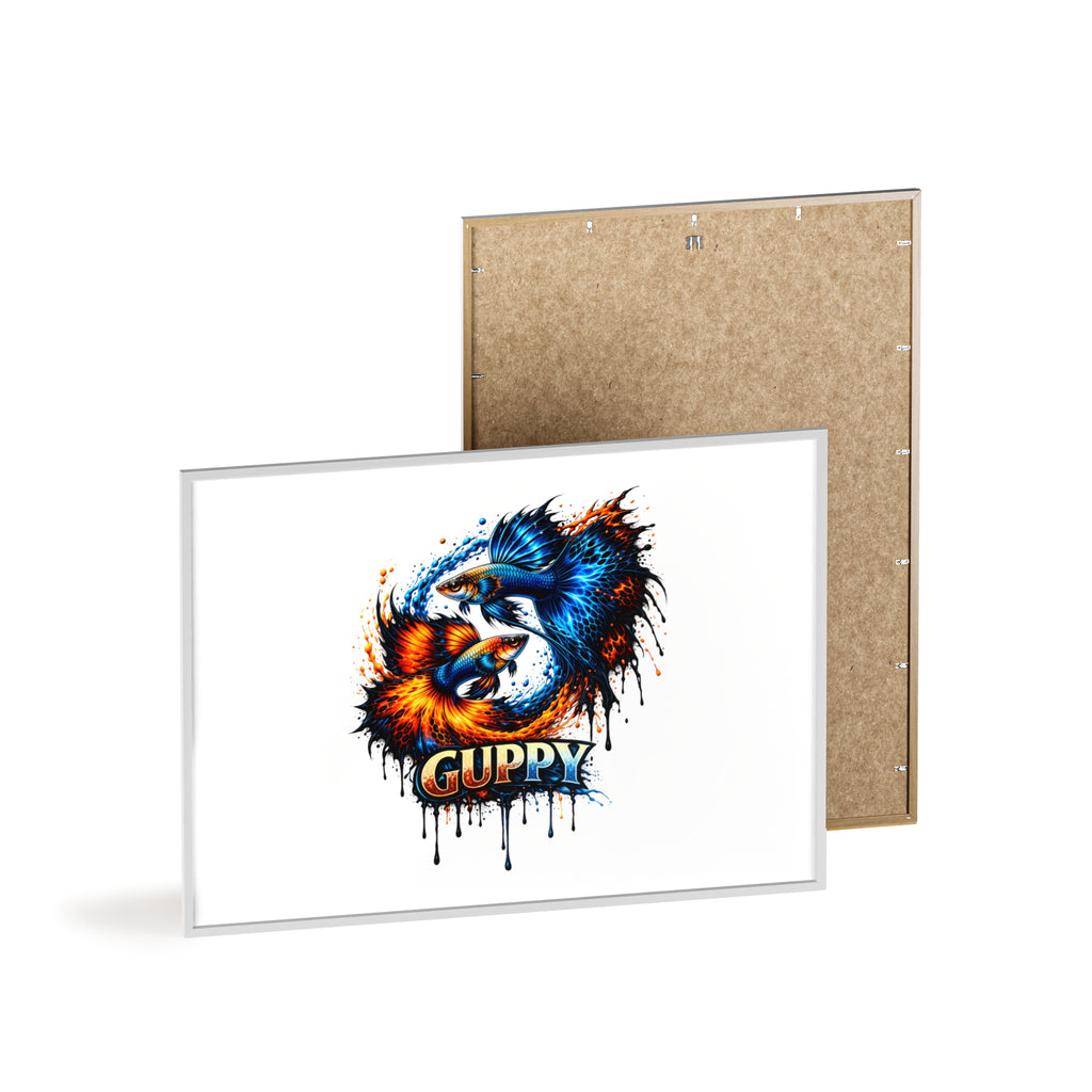 Guppy Fish Art Poster with Wooden Frame — Colorful Koi-Style Aquarium Print