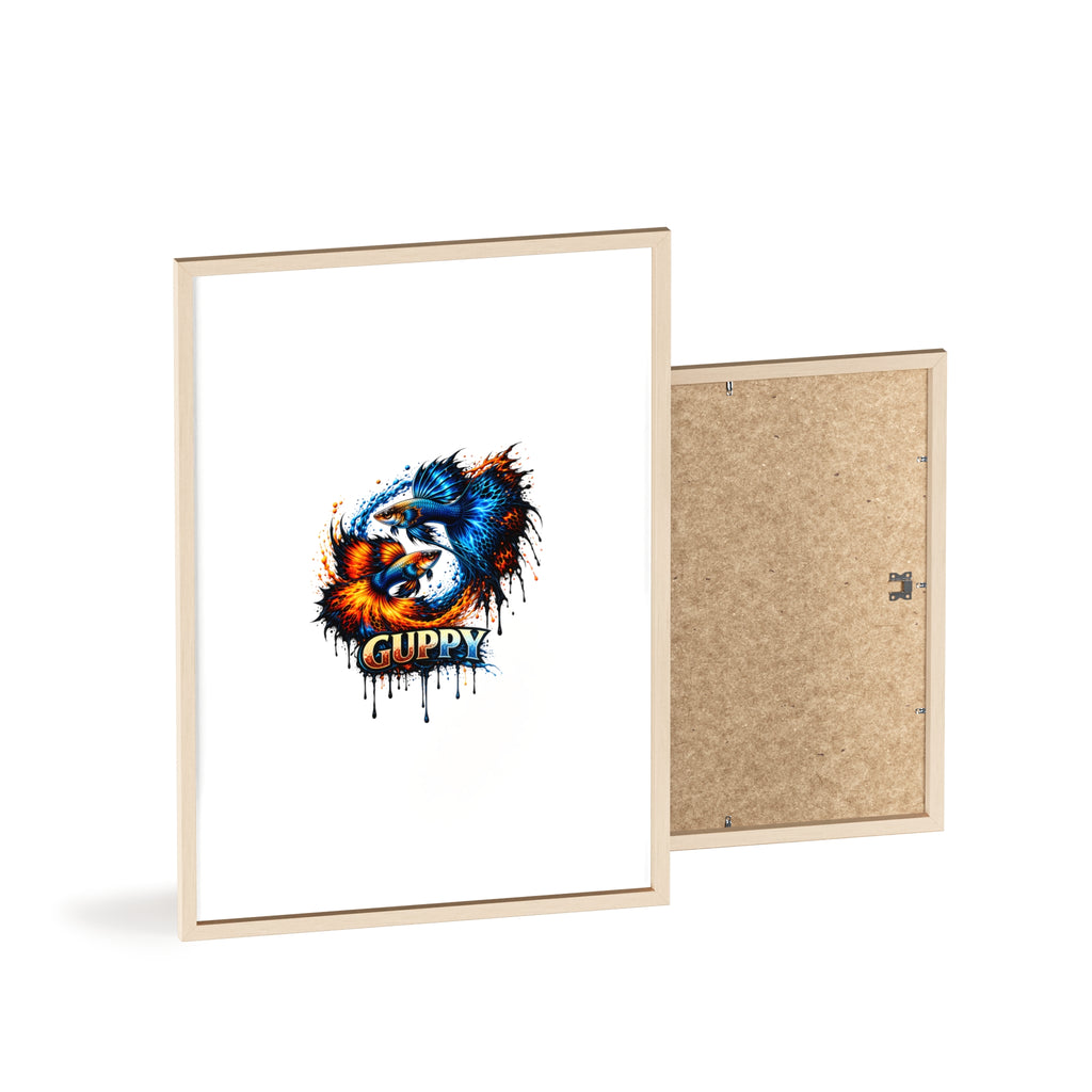 Guppy Fish Art Poster with Wooden Frame — Colorful Koi-Style Aquarium Print