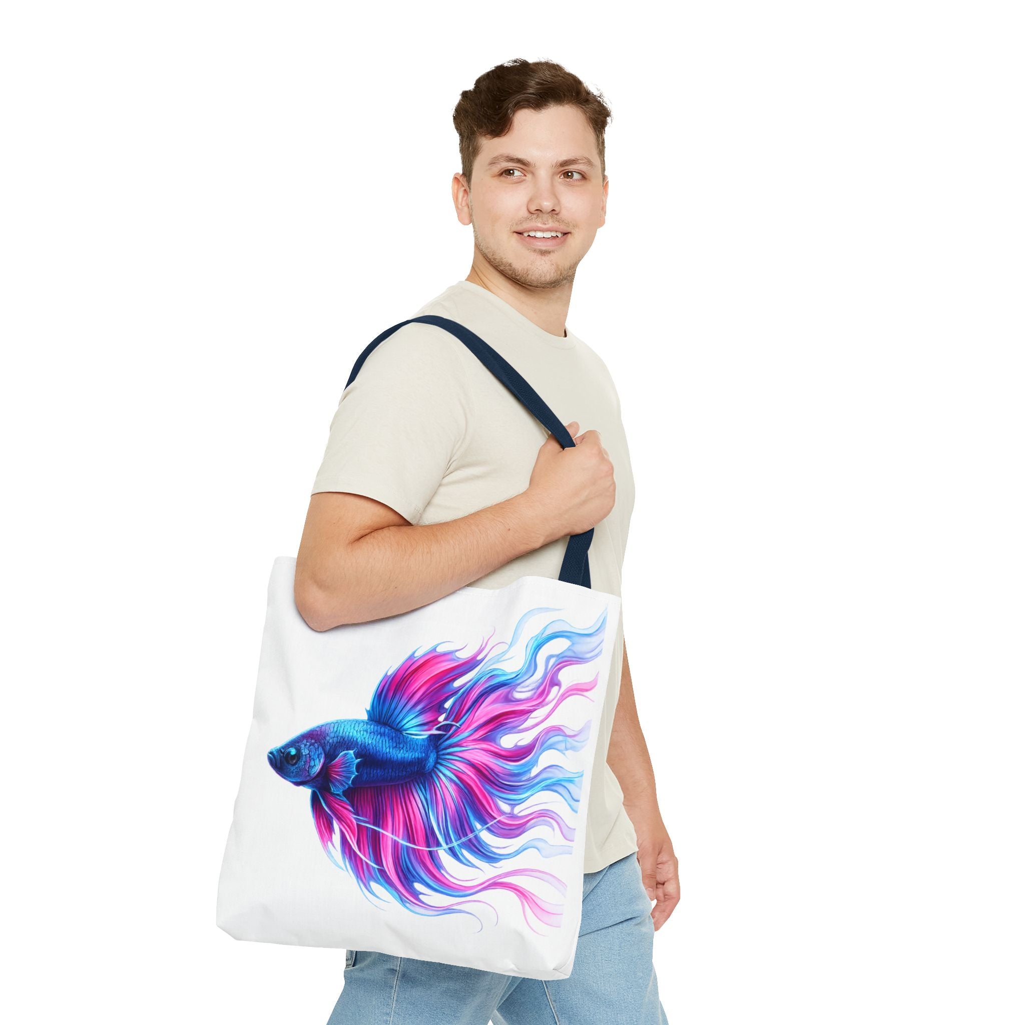 Colorful Betta Fish Tote Bag — Vibrant Blue & Pink Aquatic Art Beach Tote