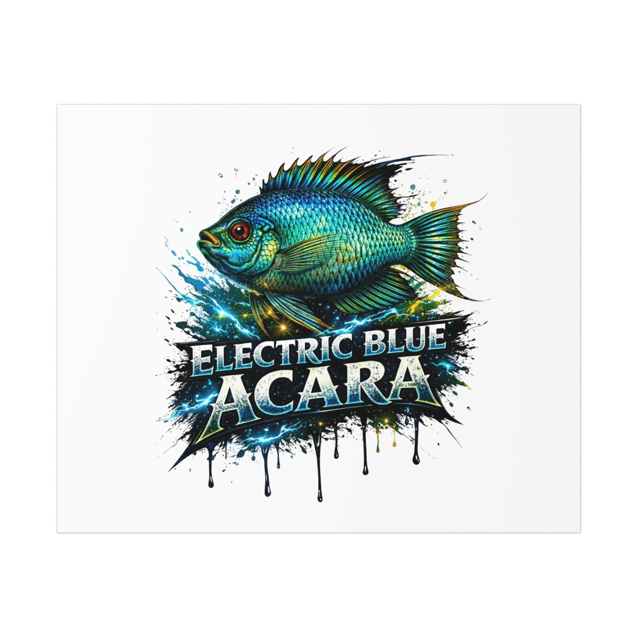Electric Blue Acara Fish Poster — Vibrant Aquarium Wall Art