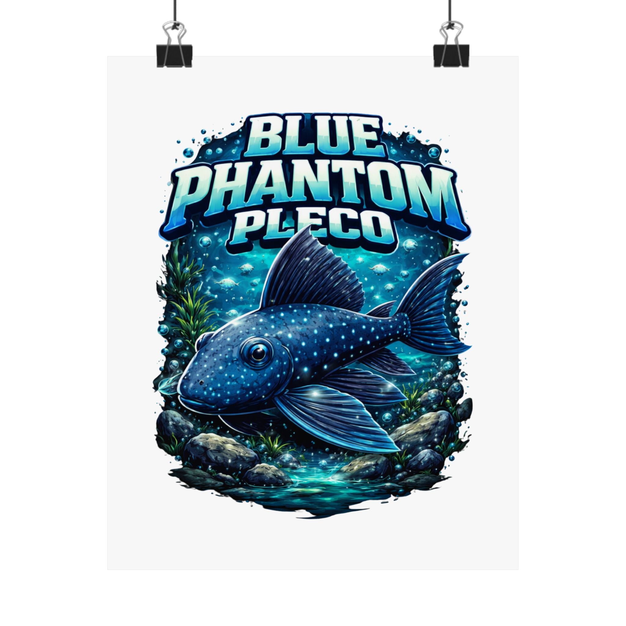 Blue Phantom Pleco Poster — Matte Vertical Aquarium Fish Art Print