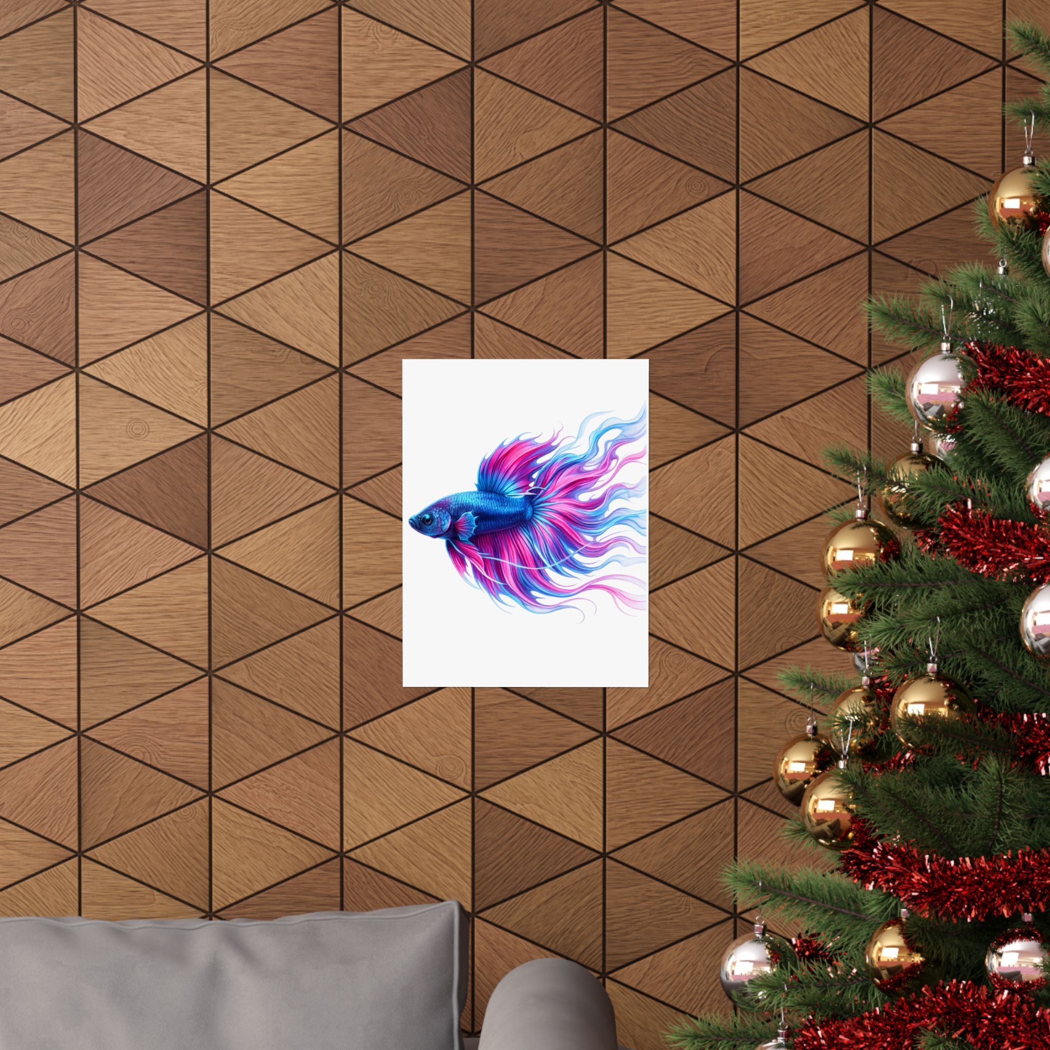 Betta Fish Art Poster — Colorful Blue & Pink Matte Vertical Wall Print