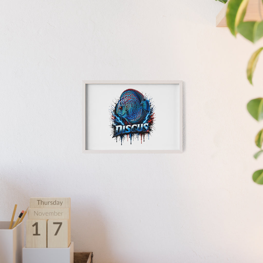 Discus Fish Poster with Wooden Frame — Colorful Aquarium Art Print