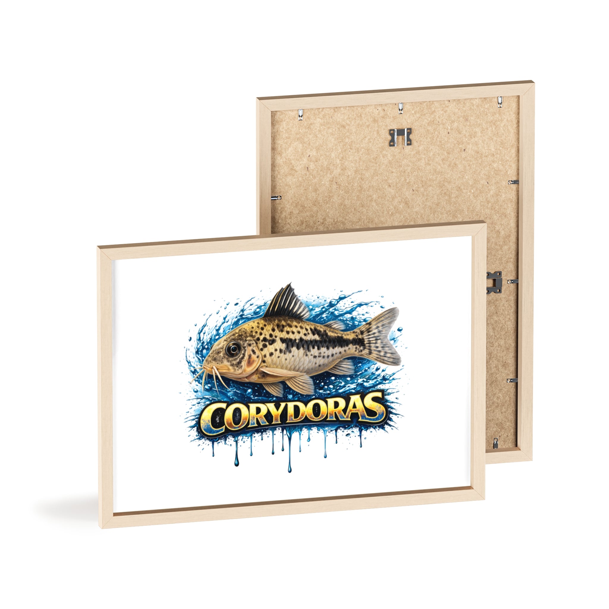 Peppered Corydoras Fish Poster with Wooden Frame — Aquarium Wall Art