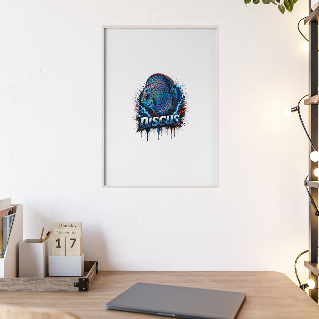 Discus Fish Poster with Wooden Frame — Colorful Aquarium Art Print