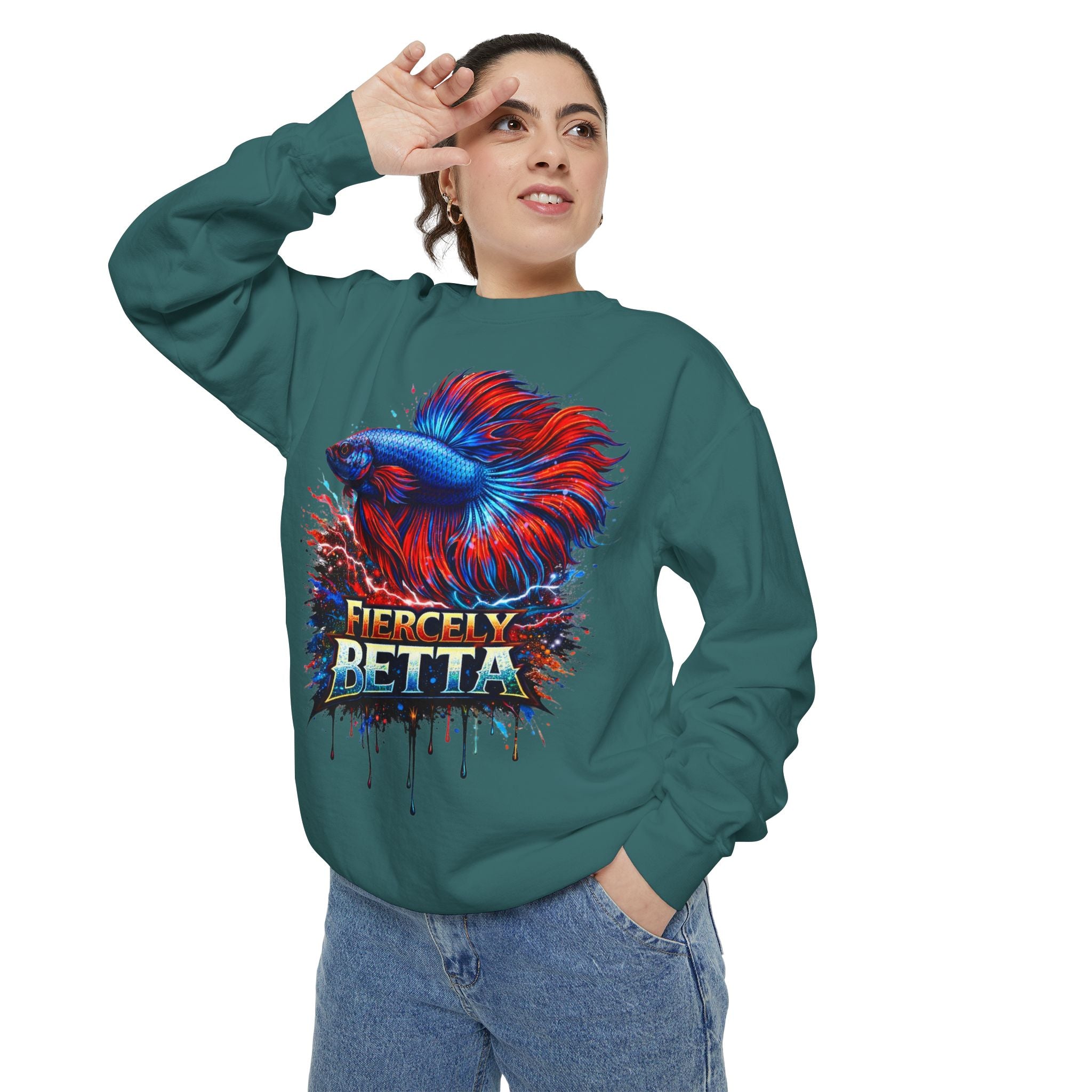 Betta Fish Sweatshirt — "Fiercely Betta" Colorful Aquarium Crewneck