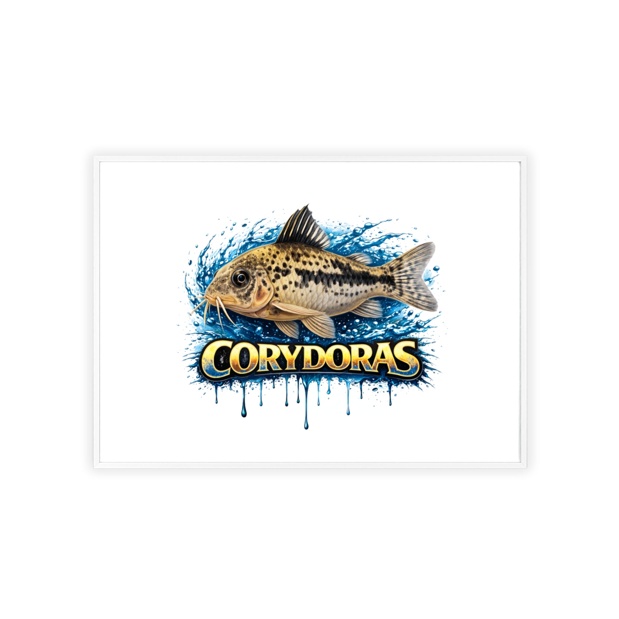 Peppered Corydoras Fish Poster with Wooden Frame — Aquarium Wall Art