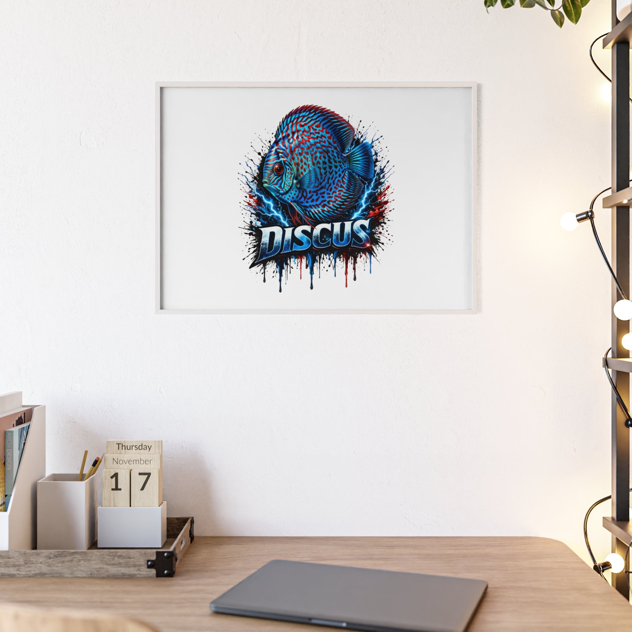 Discus Fish Poster with Wooden Frame — Colorful Aquarium Art Print