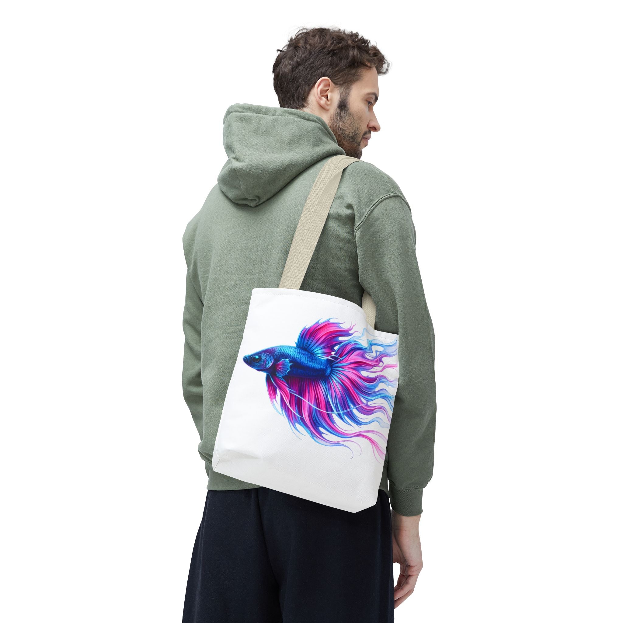 Colorful Betta Fish Tote Bag — Vibrant Blue & Pink Aquatic Art Beach Tote