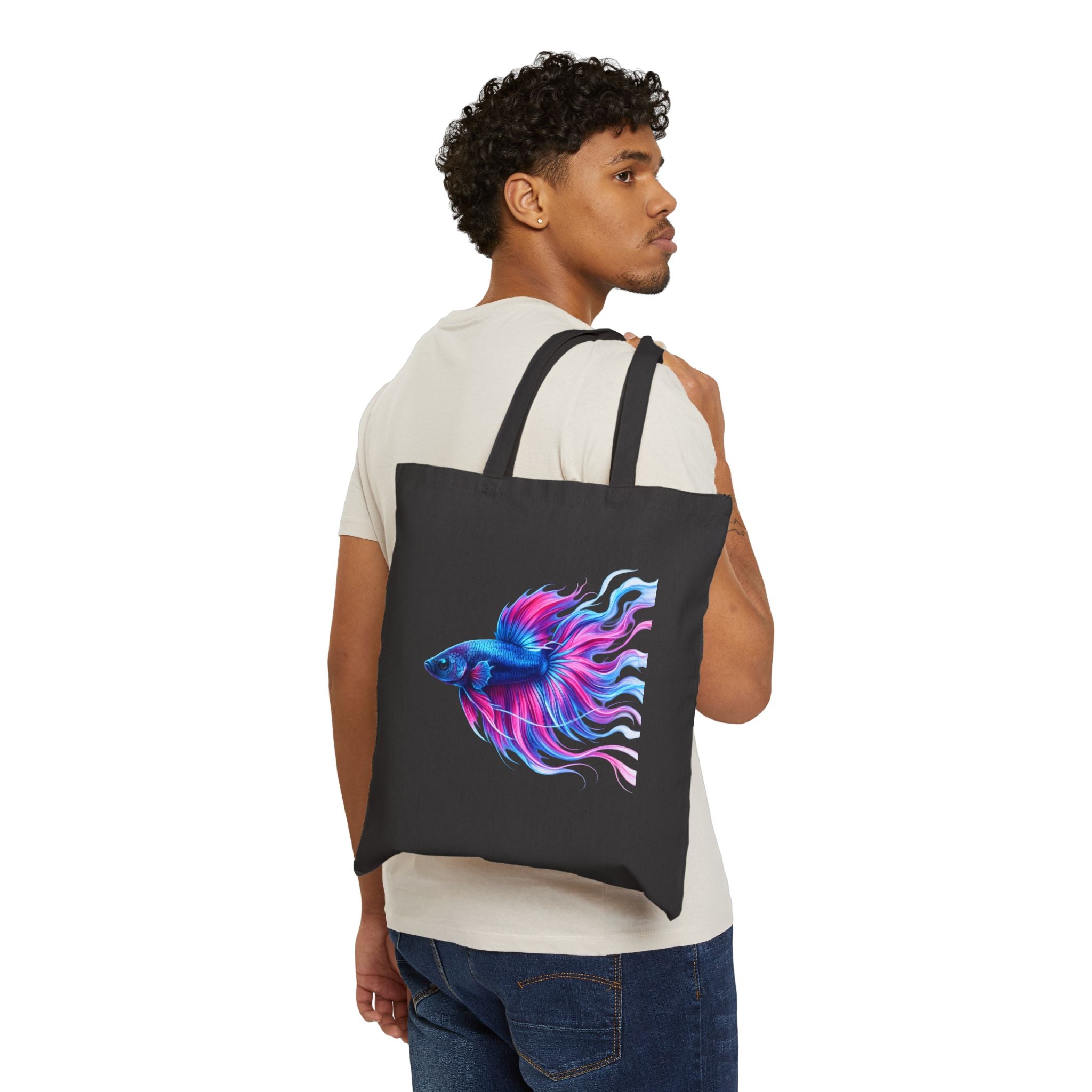 Canvas Tote Bag — Vibrant Betta Fish Art Tote