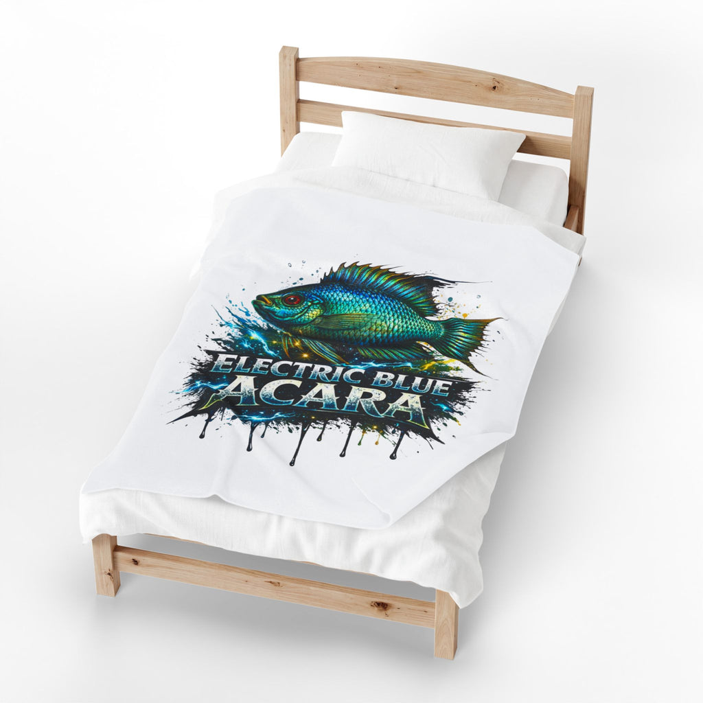 Electric Blue Acara Velveteen Plush Blanket — Vibrant Fish Design for Aquarium Lovers