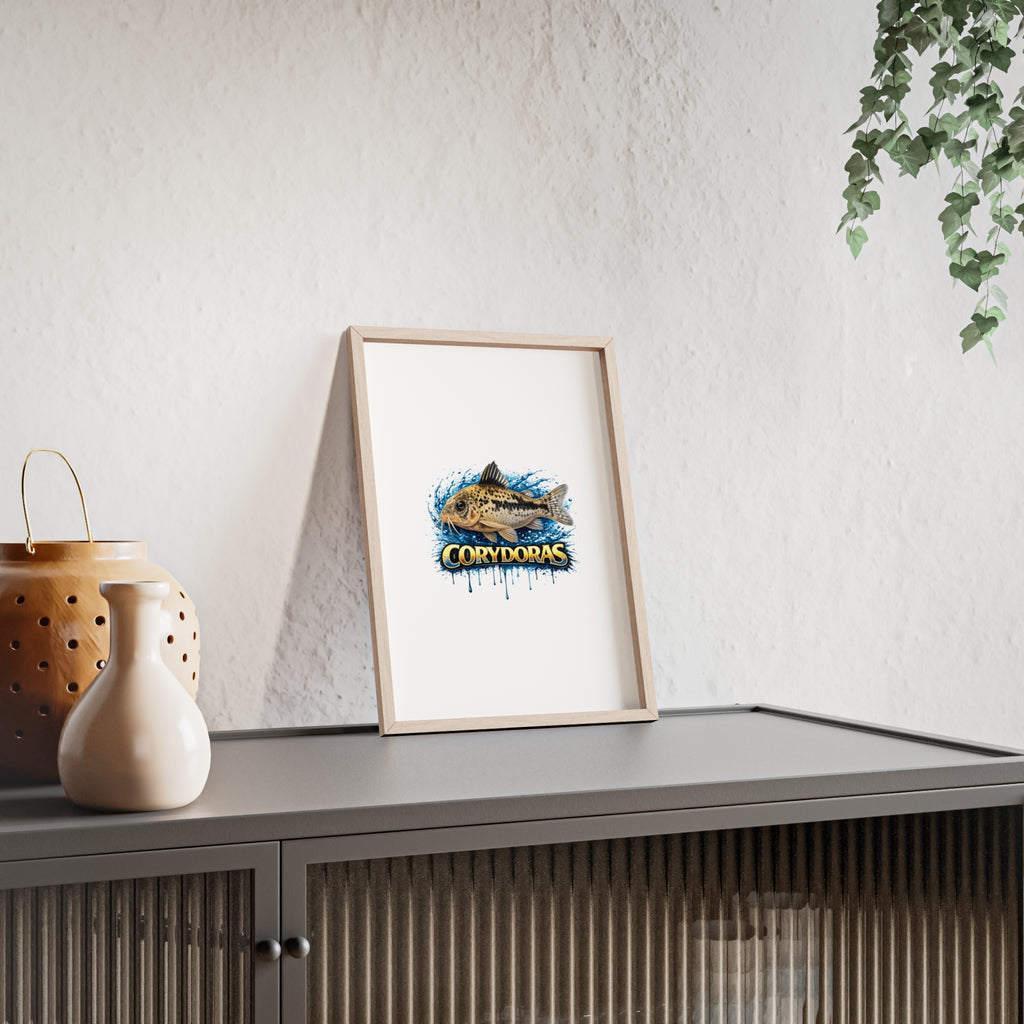 Peppered Corydoras Fish Poster with Wooden Frame — Aquarium Wall Art