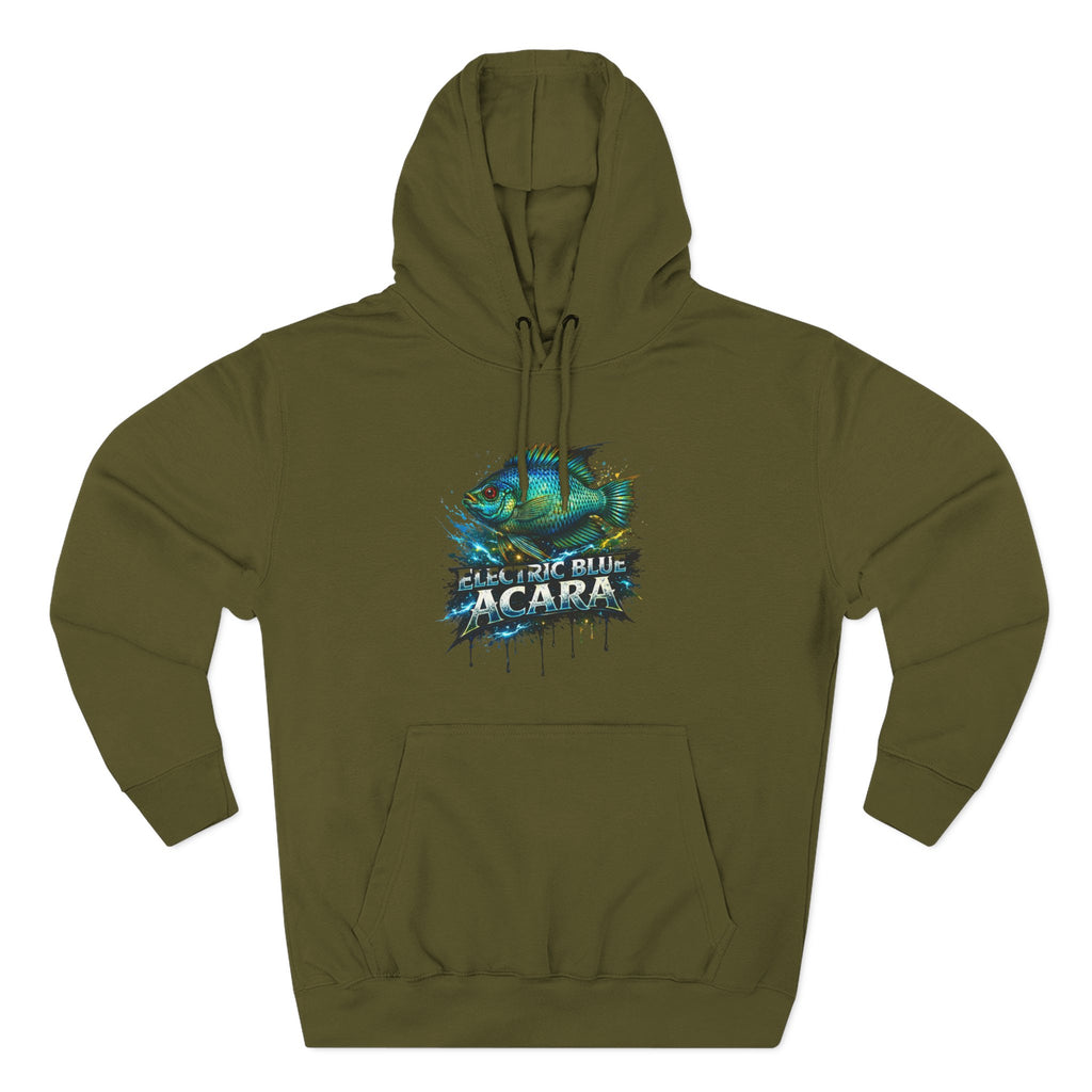 Electric Blue Acara Hoodie — Colorful Aquarium Fish Graphic Fleece Pullover
