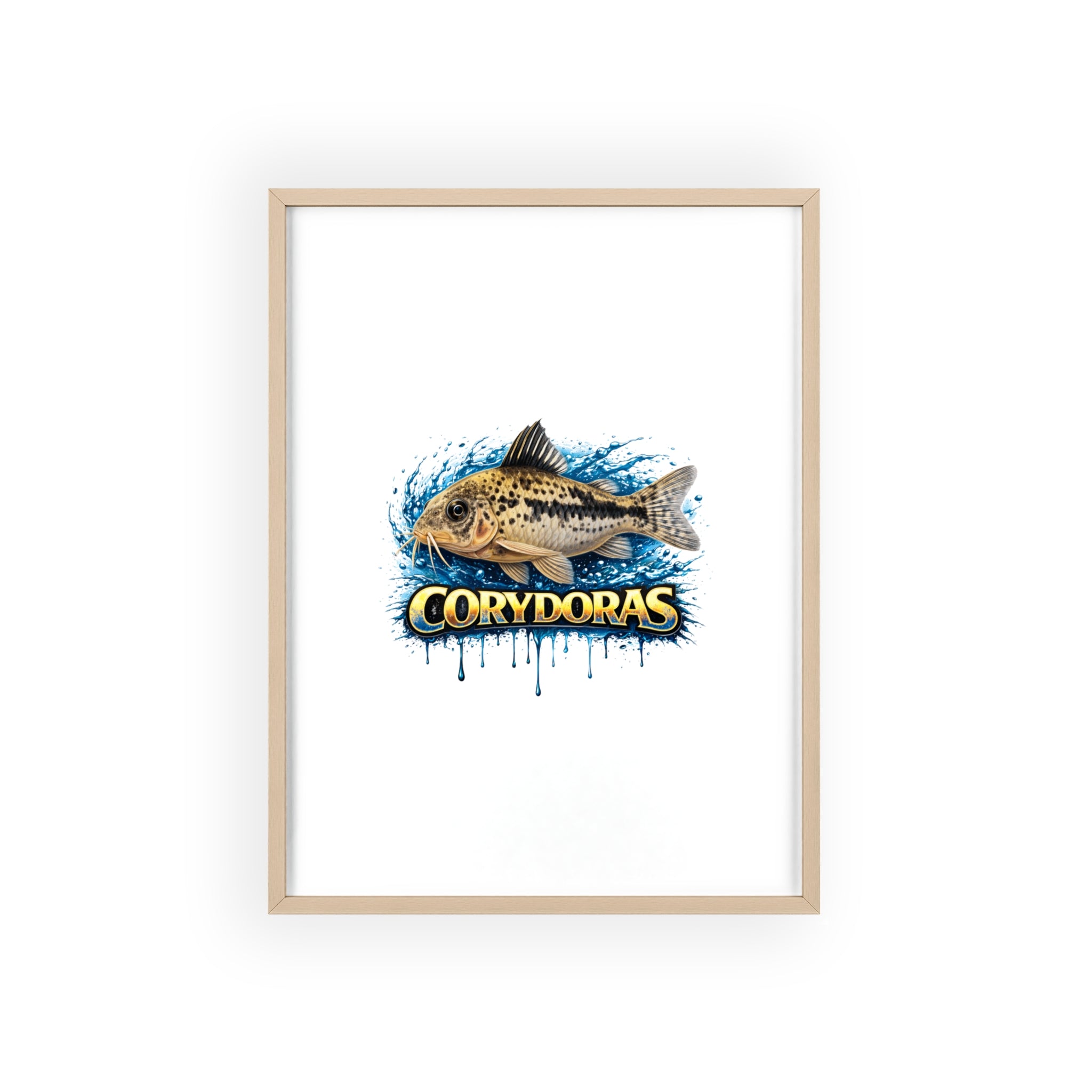 Peppered Corydoras Fish Poster with Wooden Frame — Aquarium Wall Art