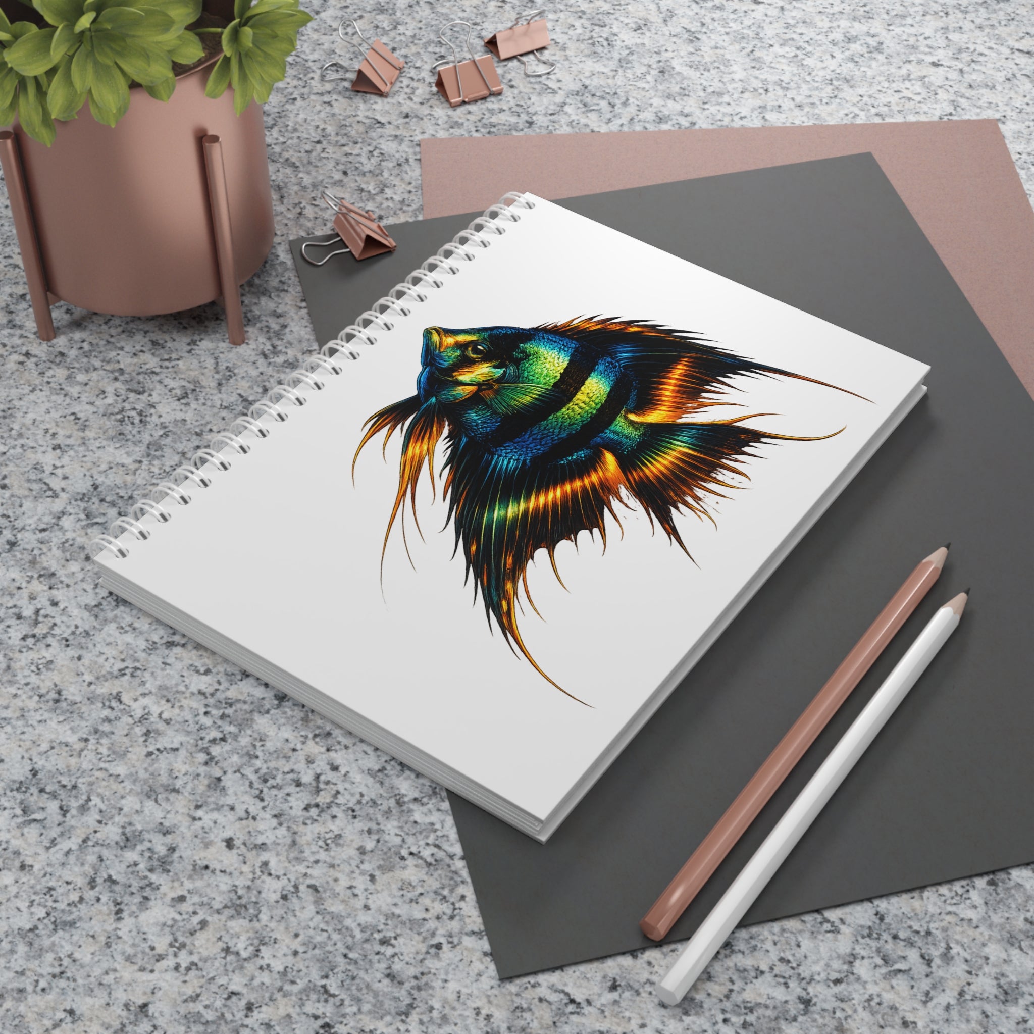 Angelfish Spiral Notebook — Colorful Aquarium Fish Journal with Ink-Style Logo