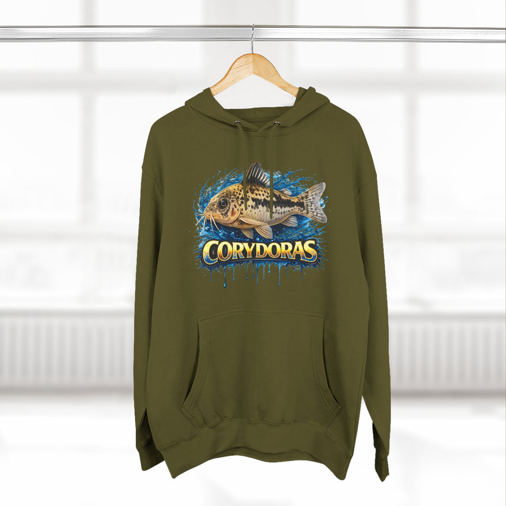Peppered Corydoras Midweight Fleece Hoodie — Aquatic Catfish Illustration Pullover