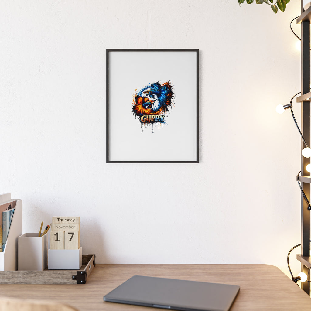 Guppy Fish Art Poster with Wooden Frame — Colorful Koi-Style Aquarium Print