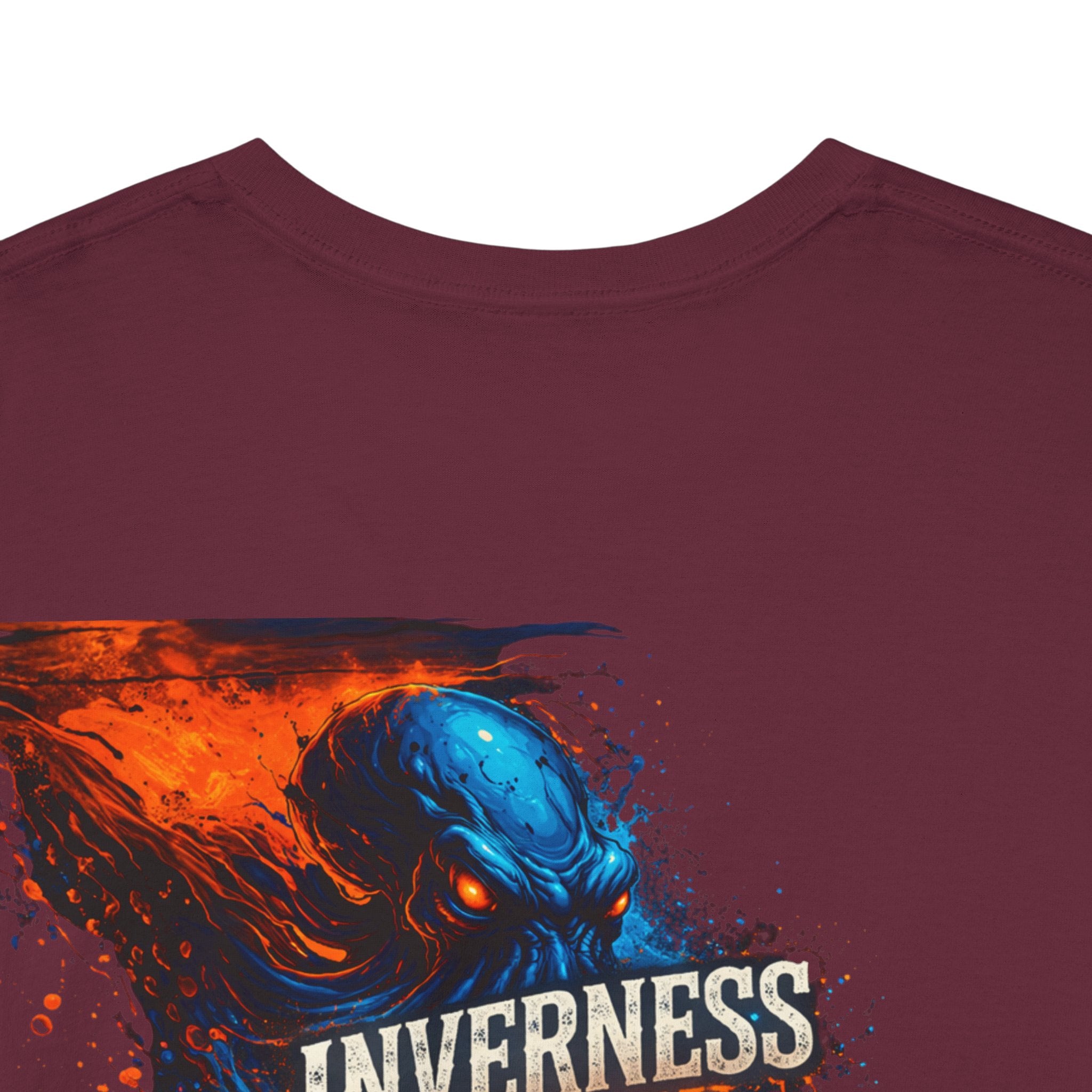 Inverness Ink Graphic Tee — Bold Blue & Orange Splash Backprint